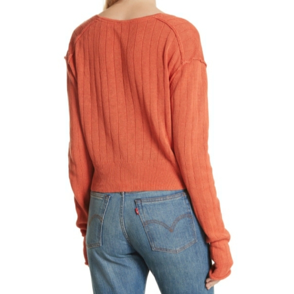 Free People Got Me Twisted V-neck Sweater Top Rusty Orange Size M - Picture 3 of 15